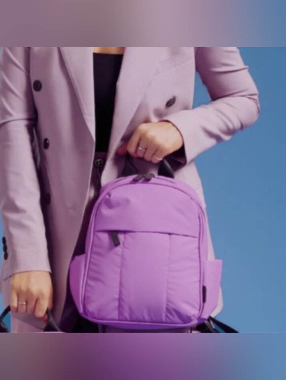 CALPAK Lilac Quilted Mini Luka Backpack Puffer Quilted Travel Bag Adjustable